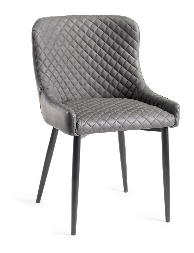 Upholstered Dark Grey Diamond Chair with Black Frame (Pair)