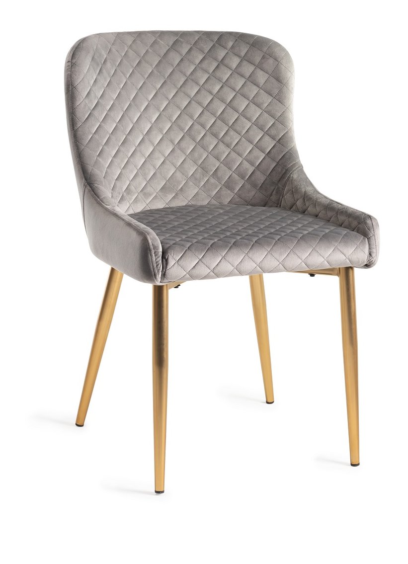 Upholstered Grey Velvet Diamond Chair with Gold Frame (Pair)