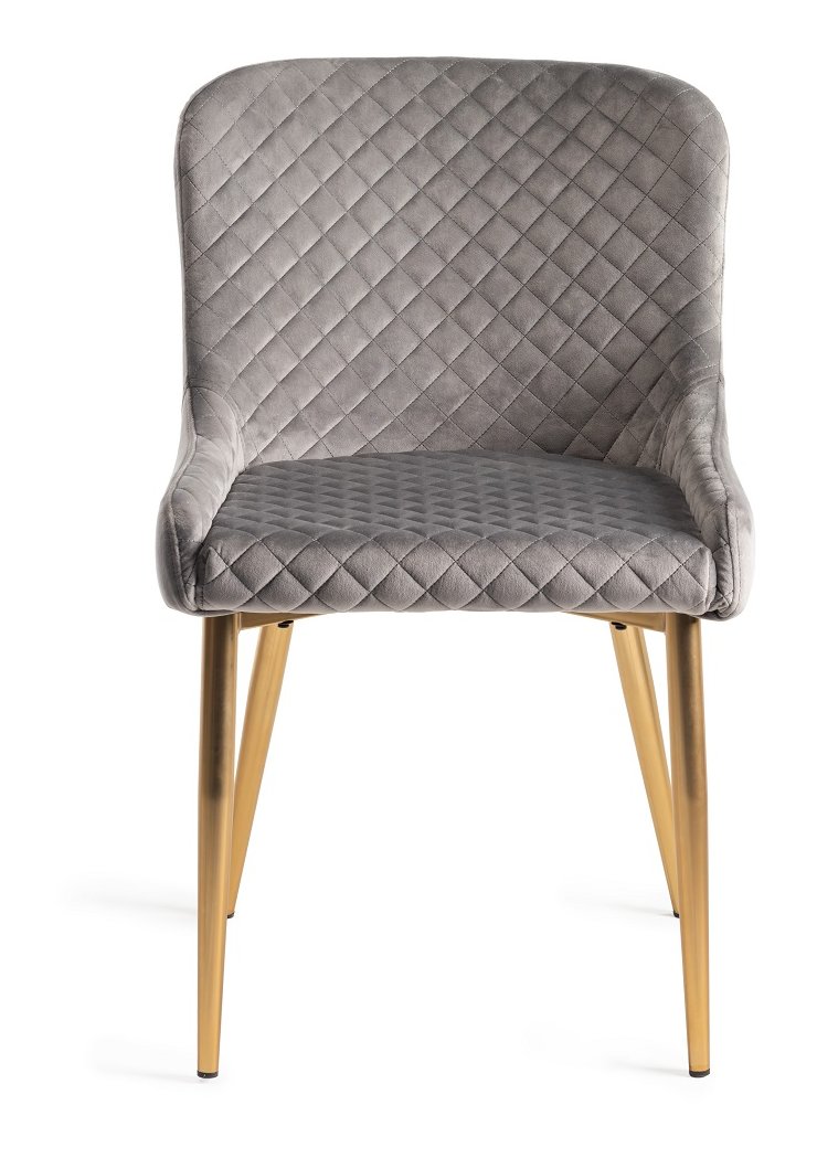 Upholstered Grey Velvet Diamond Chair with Gold Frame (Pair)