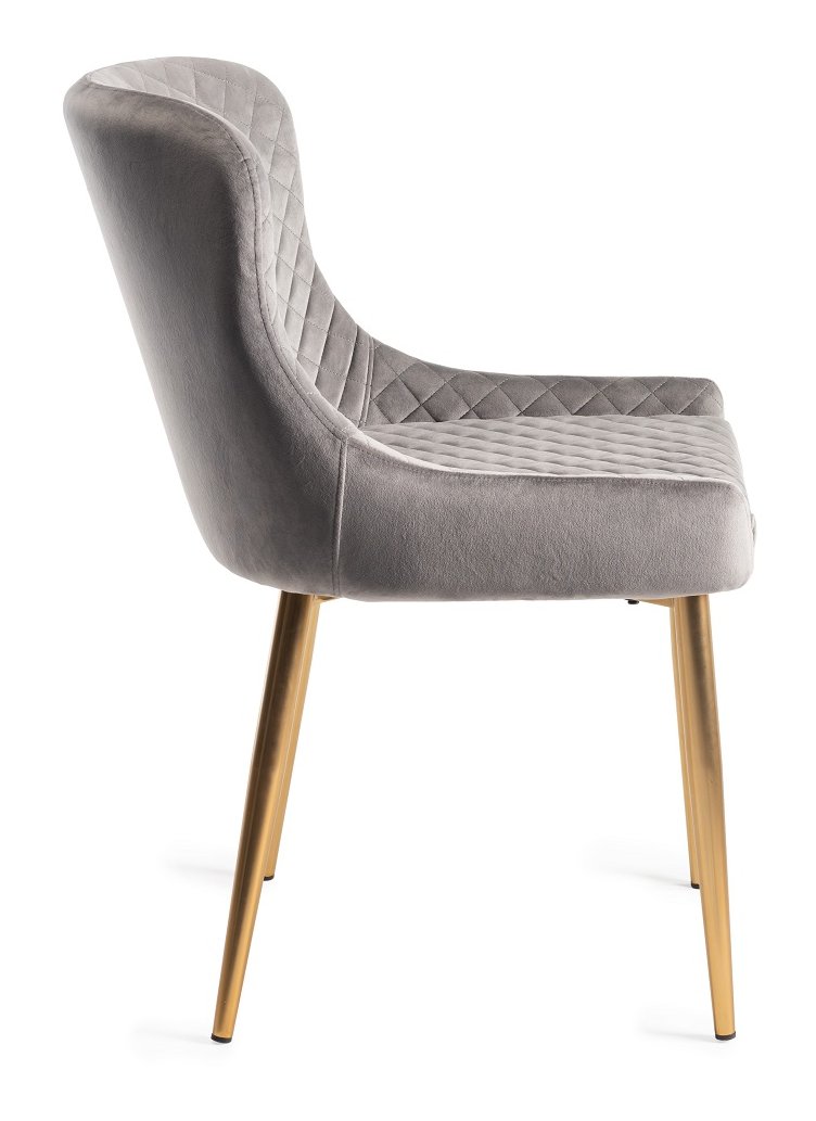 Upholstered Grey Velvet Diamond Chair with Gold Frame (Pair)