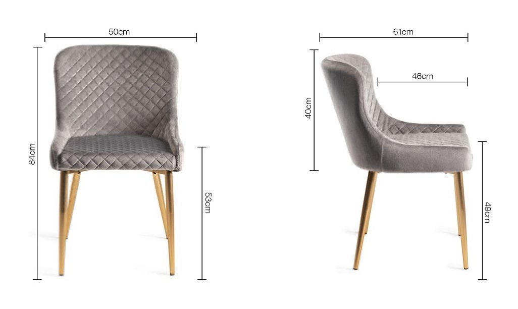 Upholstered Grey Velvet Diamond Chair with Gold Frame (Pair)