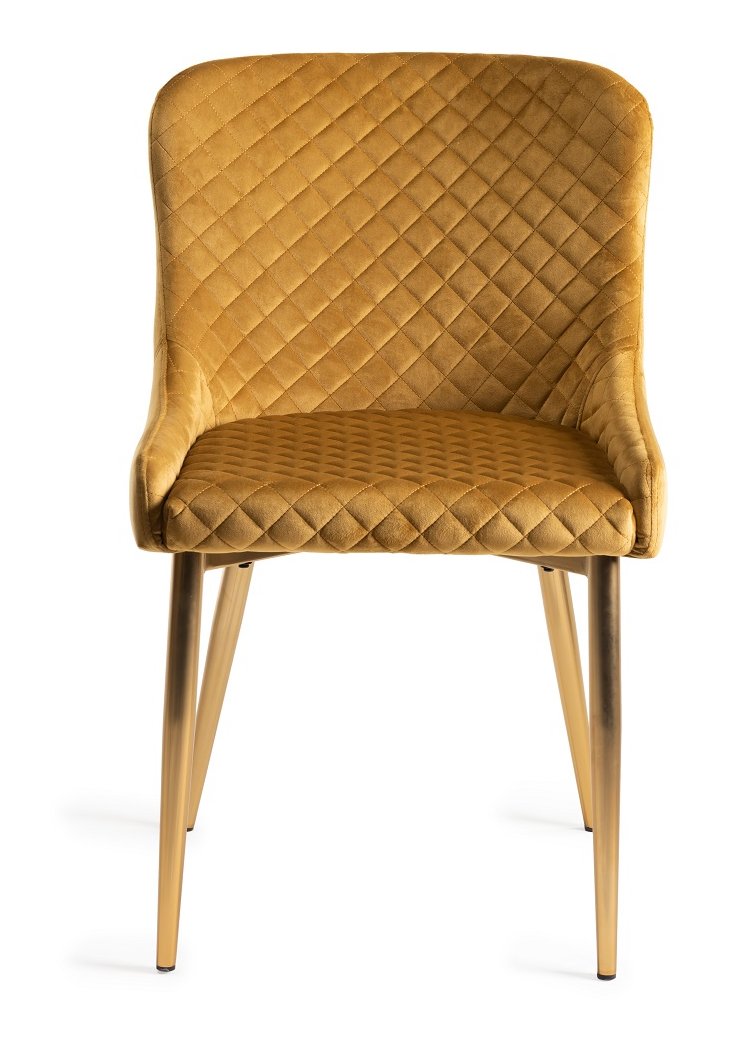 Upholstered Mustard Velvet Diamond Chair with Gold Frame (Pair)