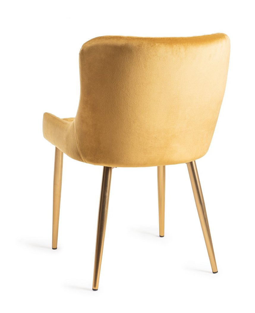 Upholstered Mustard Velvet Diamond Chair with Gold Frame (Pair)