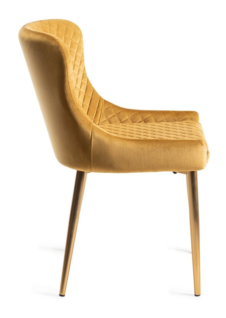 Upholstered Mustard Velvet Diamond Chair with Gold Frame (Pair)