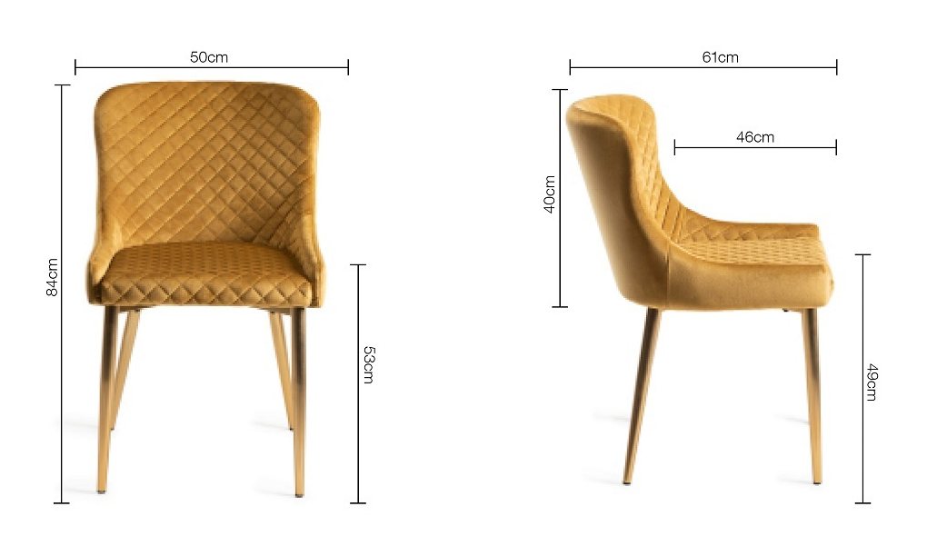 Upholstered Mustard Velvet Diamond Chair with Gold Frame (Pair)