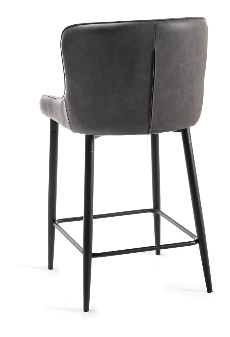 Upholstered Dark Grey Diamond Bar Stool with Black Frame (Pair)