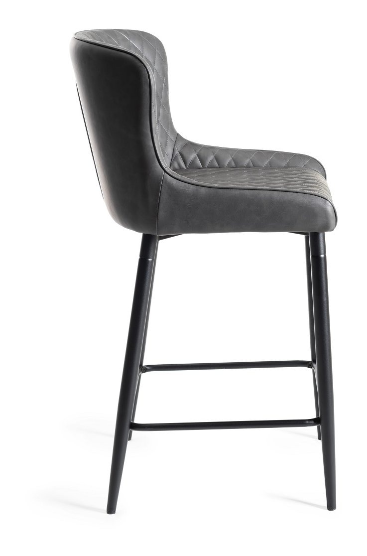 Upholstered Dark Grey Diamond Bar Stool with Black Frame (Pair)