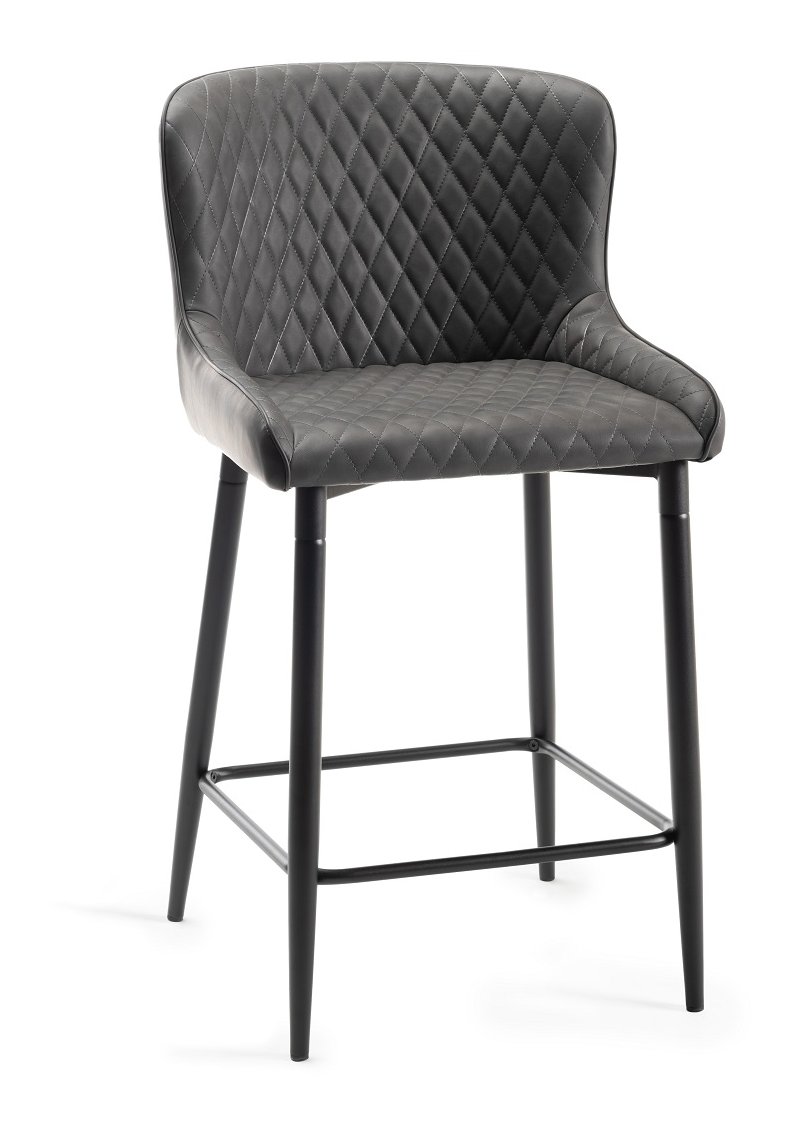 Upholstered Dark Grey Diamond Bar Stool with Black Frame (Pair)