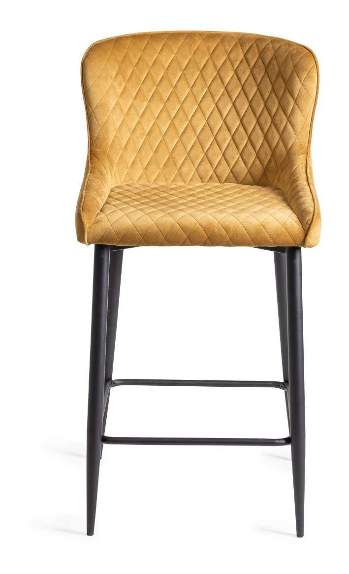 Upholstered Mustard Velvet Diamond Bar Stool with Black Frame (Pair)