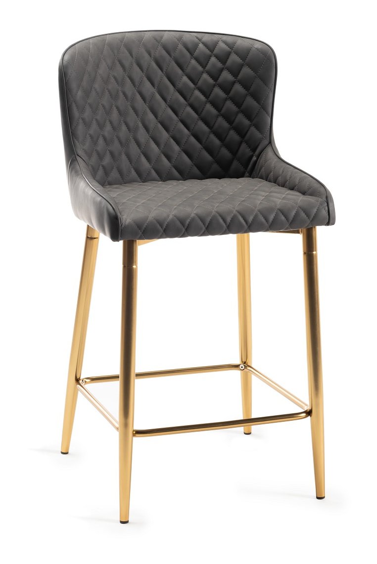 Upholstered Dark Grey Diamond Bar Stool with Gold Frame Pair