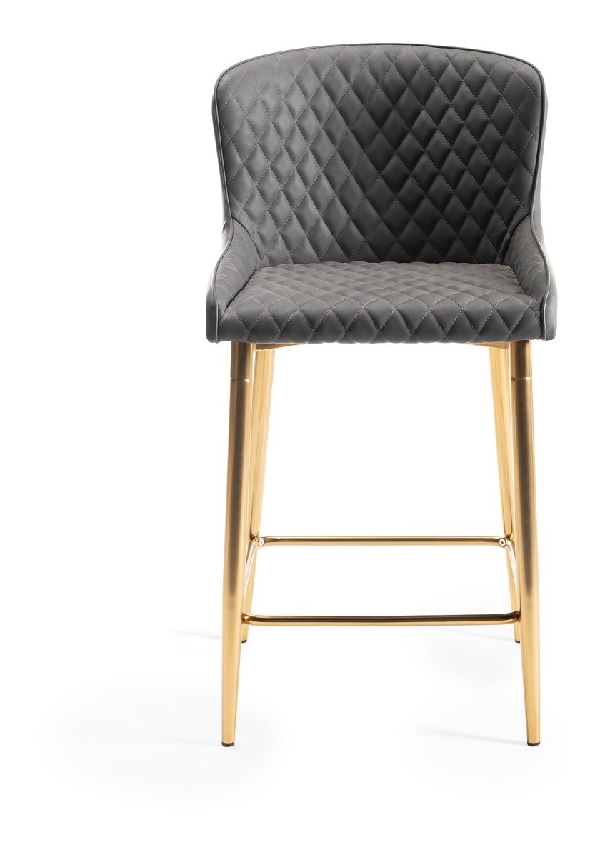 Upholstered Dark Grey Diamond Bar Stool with Gold Frame (Pair)