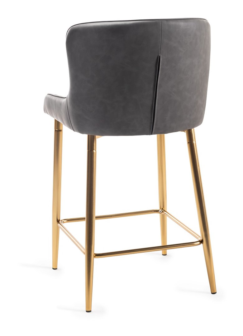 Upholstered Dark Grey Diamond Bar Stool with Gold Frame (Pair)