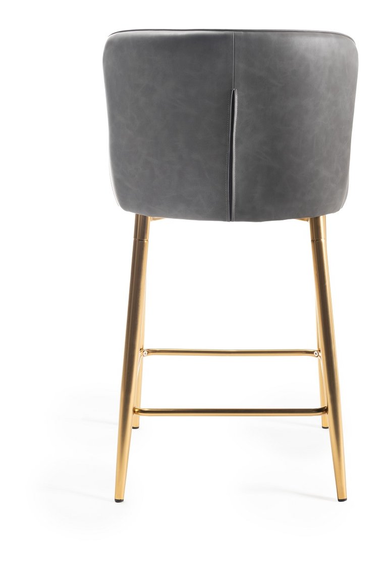 Upholstered Dark Grey Diamond Bar Stool with Gold Frame (Pair)