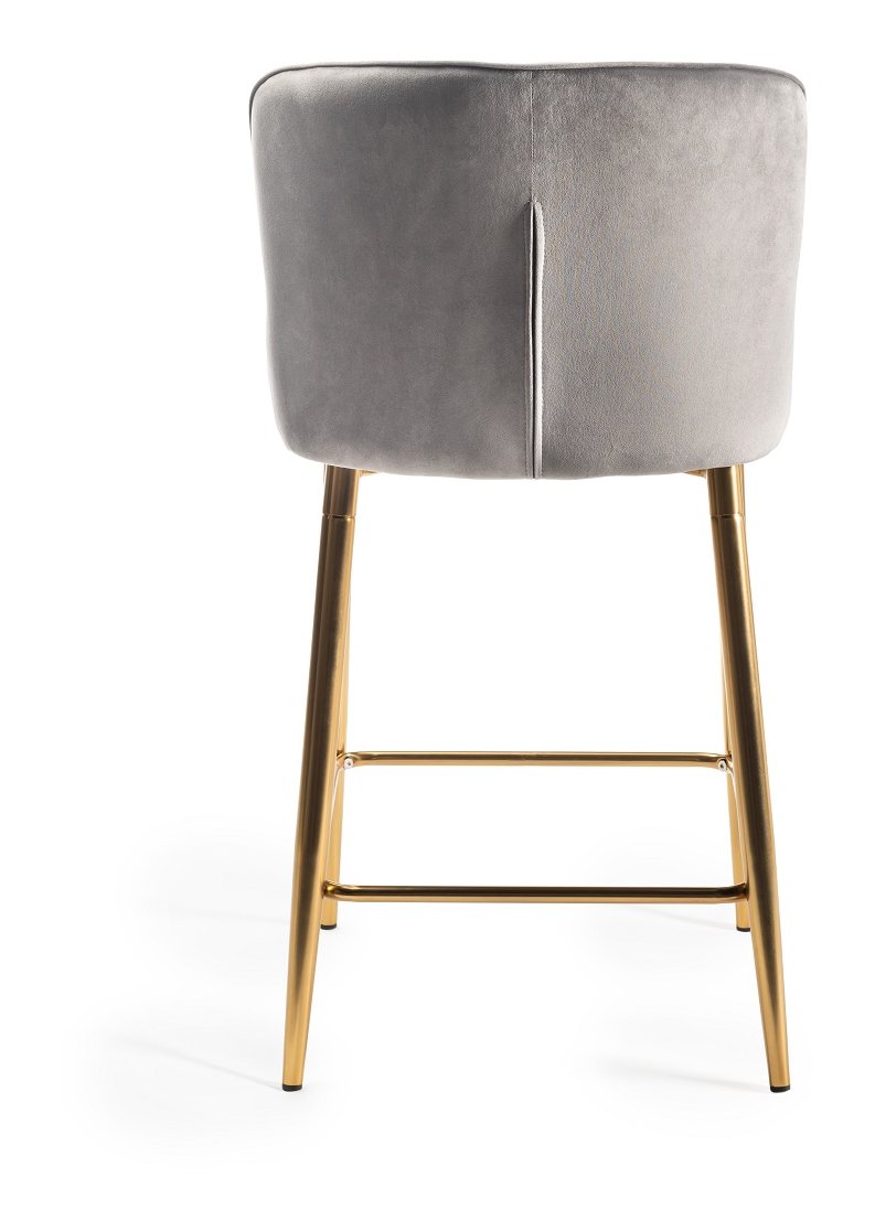 Upholstered Grey Velvet Diamond Bar Stool with Gold Frame (Pair)