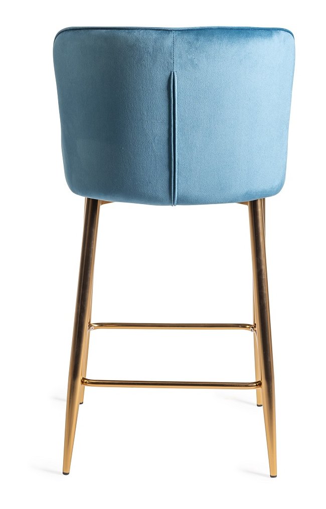 Upholstered Blue Velvet Diamond Bar Stool with Gold Frame (Pair)