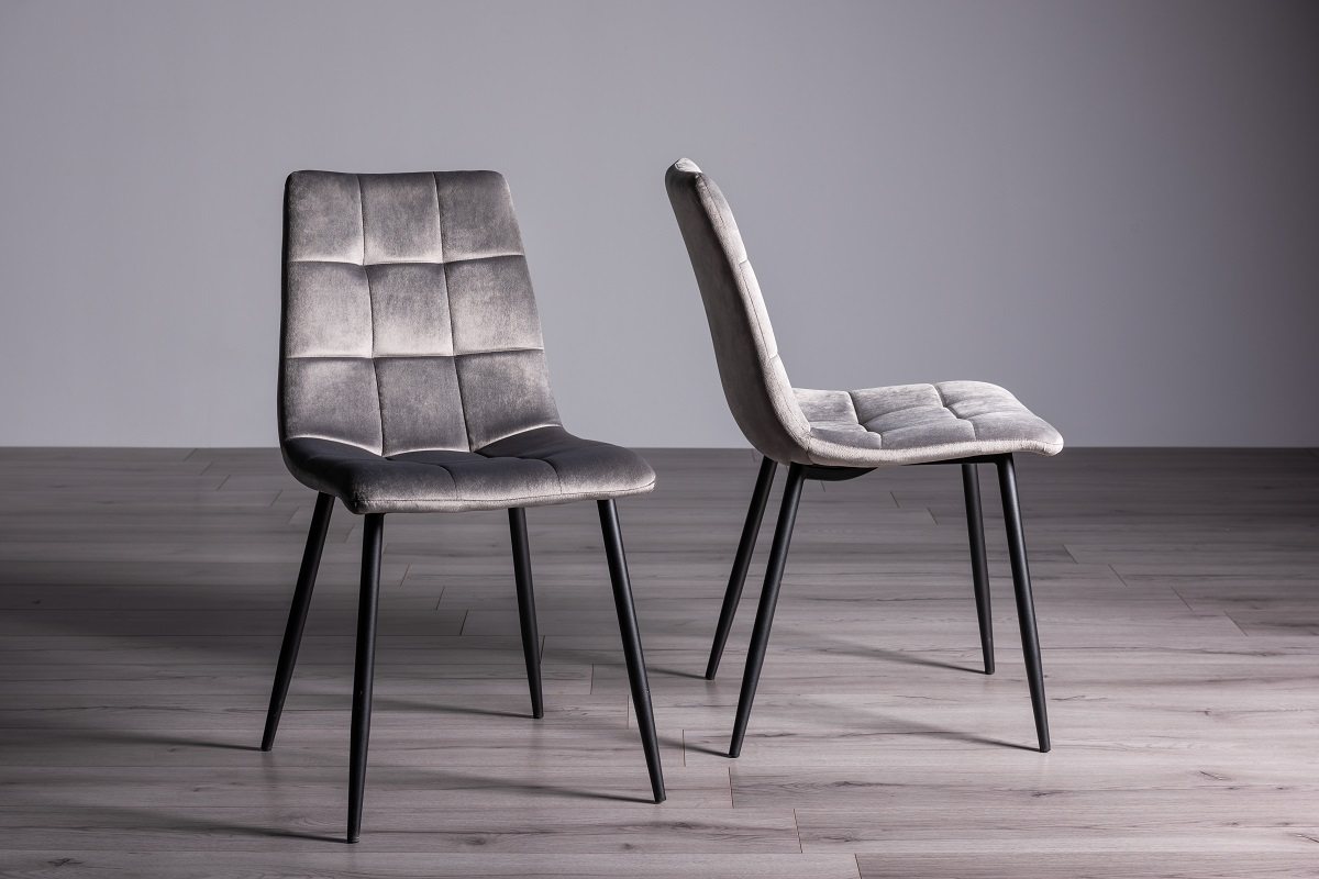 Upholstered Grey Velvet Chair with Black Frame (Pair)