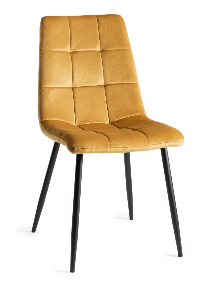 Upholstered Mustard Velvet Chair with Black Frame (Pair)