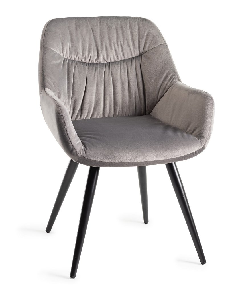 Upholstered Grey Velvet Arm Chair with Black Frame (Pair)