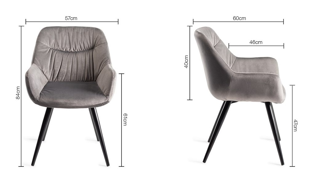 Upholstered Grey Velvet Arm Chair with Black Frame (Pair)