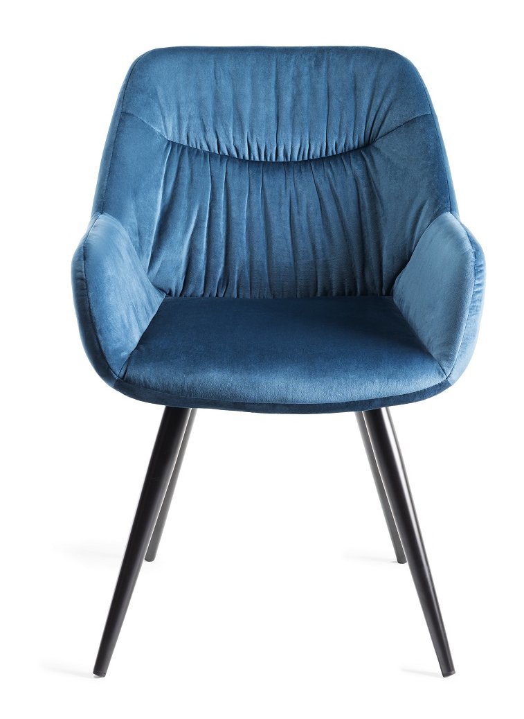 Upholstered Blue Velvet Arm Chair with Black Frame (Pair)