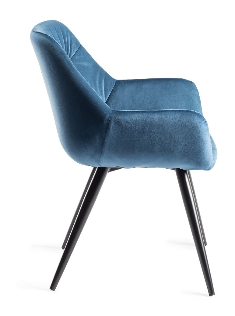 Upholstered Blue Velvet Arm Chair with Black Frame (Pair)