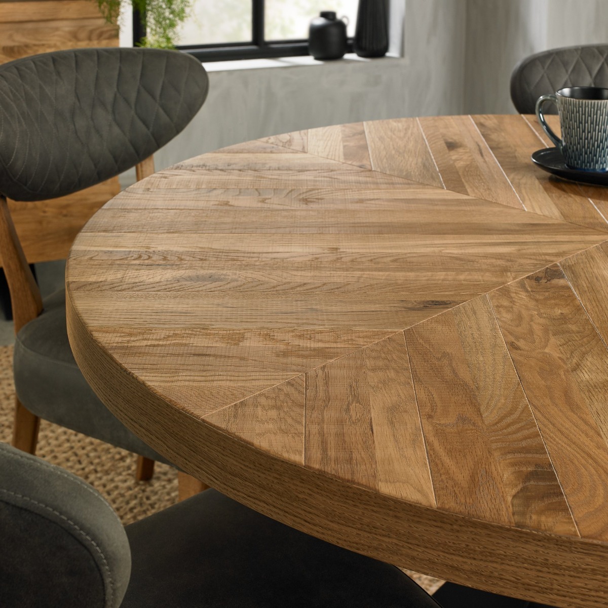 Ellipse Rustic Oak 4 Seat Circular Dining Table by Bentley Designs | Style Our Home
