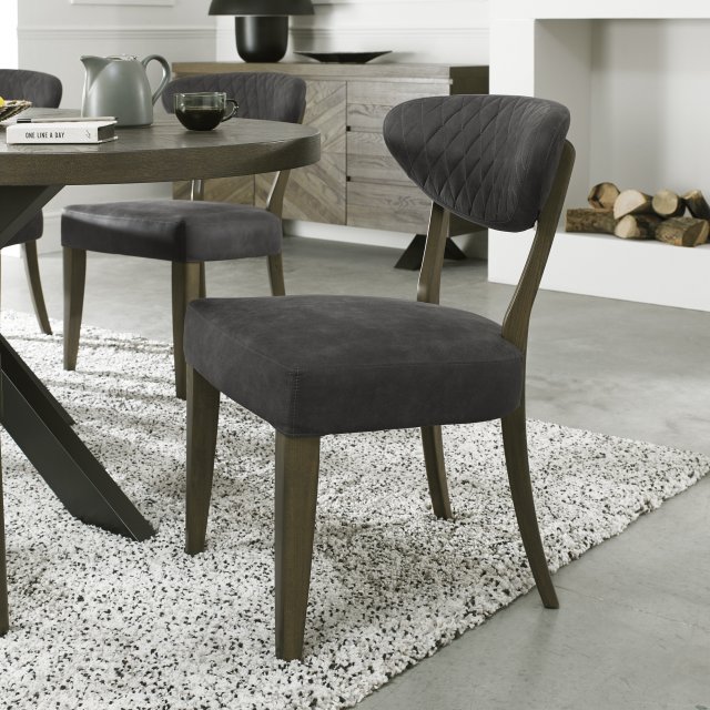 Ellipse Fumed Oak Upholstered Chair - Dark Grey Fabric (Pair) by Bentley Designs | Style Our Home