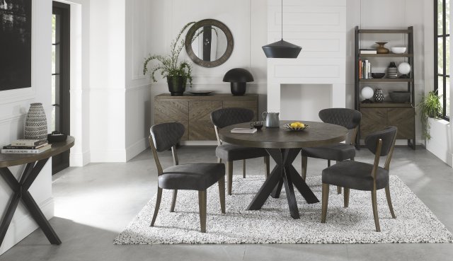 Ellipse Fumed Oak Upholstered Chair - Dark Grey Fabric (Pair) by Bentley Designs | Style Our Home