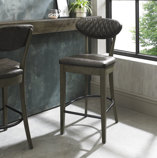 Ellipse Fumed Oak Upholstered Bar Stool - Old West Vintage (Pair) by Bentley Designs | Style Our Home