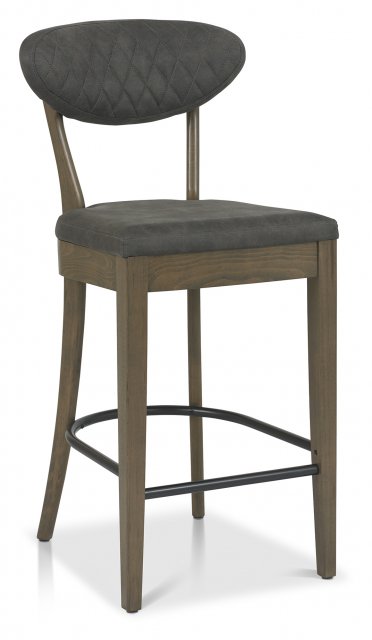 Ellipse Fumed Oak Upholstered Bar Stool - Dark Grey Fabric (Pair) by Bentley Designs | Style Our Home