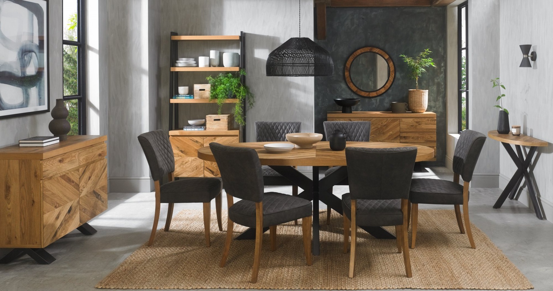 Logan Rustic Oak Upholstered Chair - Dark Grey Fabric (Pair) by Bentley Designs | Style Our Home
