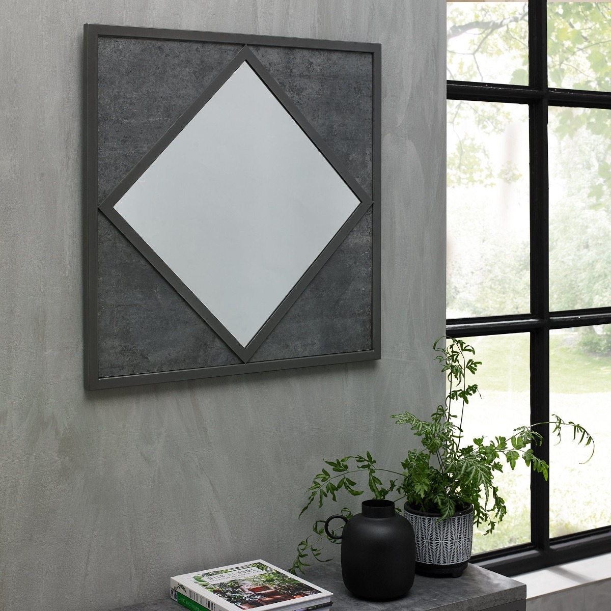 Renzo Zinc & Dark Grey Square Wall Mirror | Style Our Home