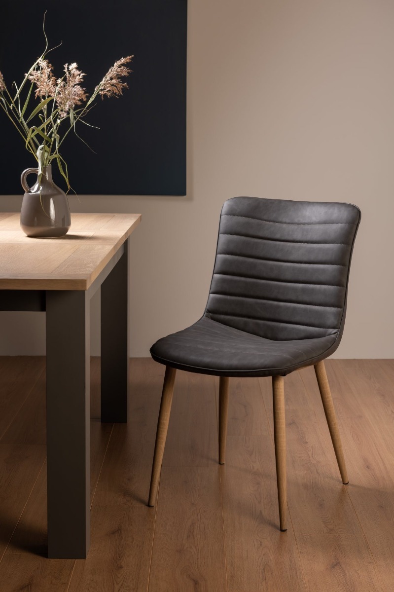 Eriksen - Dark Grey Faux Leather Chairs with Grey Rustic Oak Effect Legs (Pair) from Style Our Home