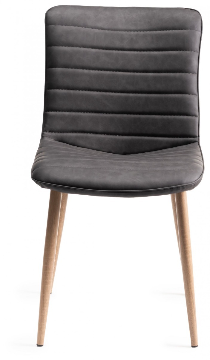 Eriksen - Dark Grey Faux Leather Chairs with Grey Rustic Oak Effect Legs (Pair) from Style Our Home