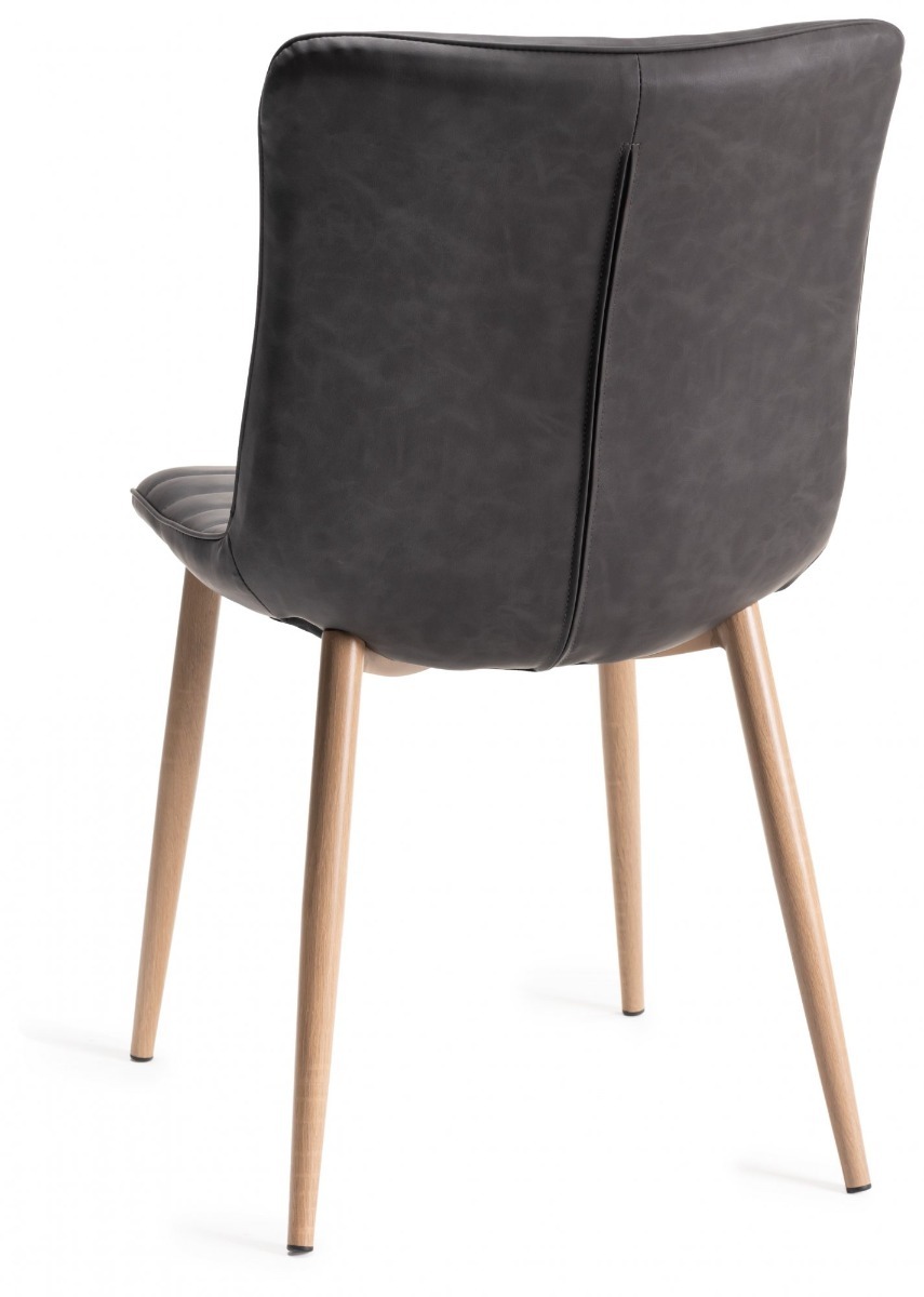 Eriksen - Dark Grey Faux Leather Chairs with Grey Rustic Oak Effect Legs (Pair) from Style Our Home