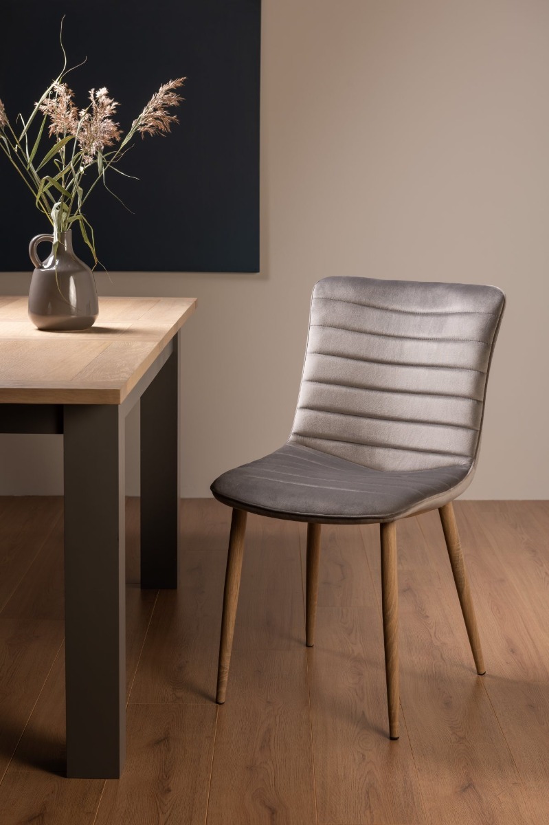 Eriksen - Grey Velvet Fabric Chairs with Grey Rustic Oak Effect Legs (Pair) from Style Our Home