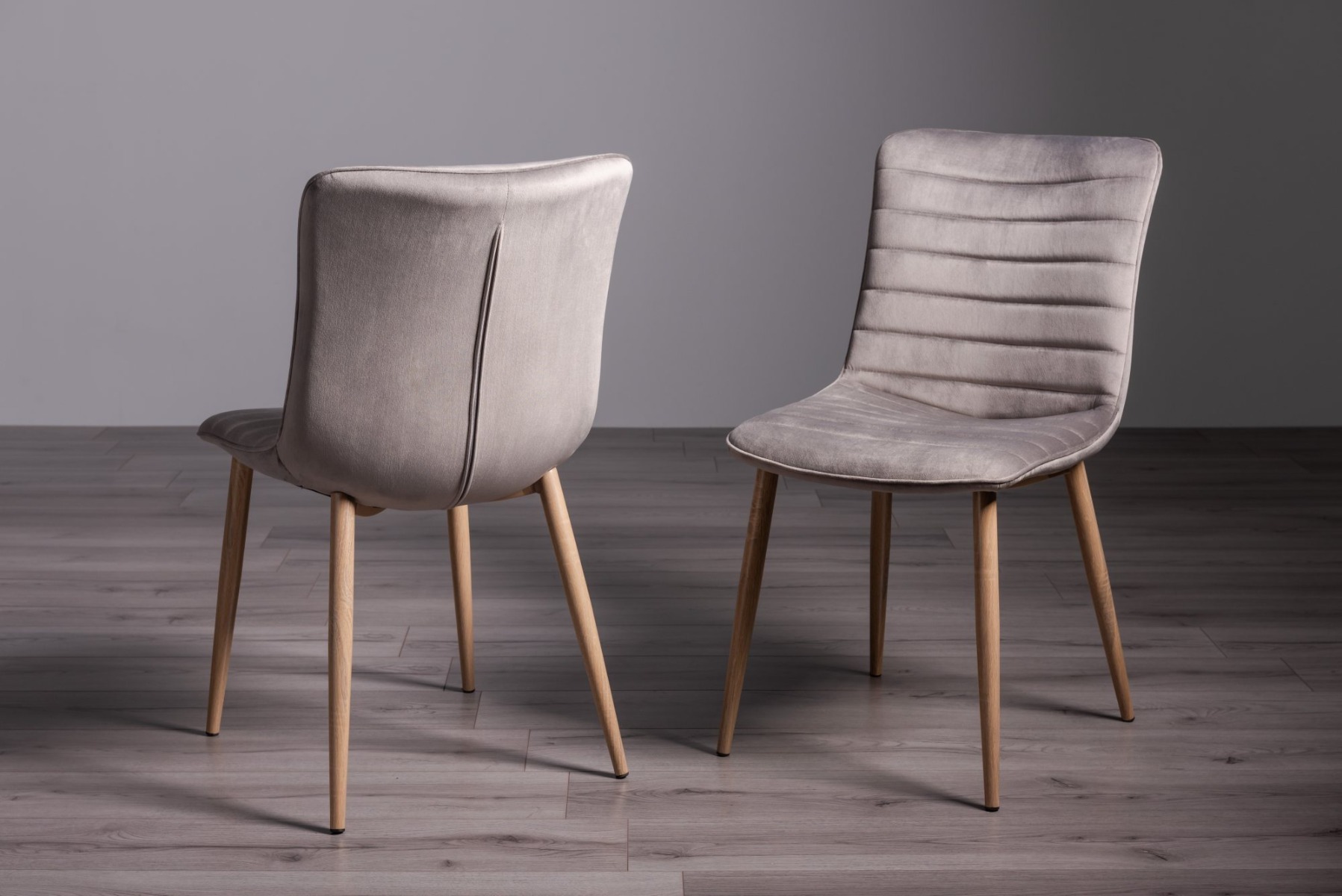 Eriksen - Grey Velvet Fabric Chairs with Grey Rustic Oak Effect Legs (Pair) from Style Our Home