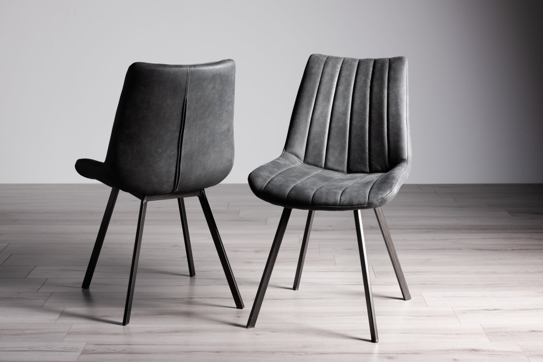 Fontana - Dark Grey Faux Suede Fabric Chairs with Grey Hand Brushing on Black Powder Coated Legs (Pair) from Style Our Home