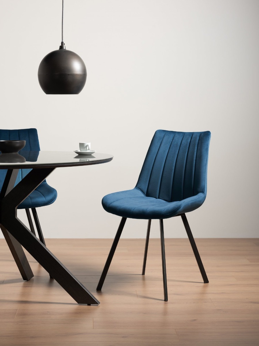 Fontana - Blue Velvet Fabric Chairs with Grey Hand Brushing on Black Powder Coated Legs (Pair) from Style Our Home