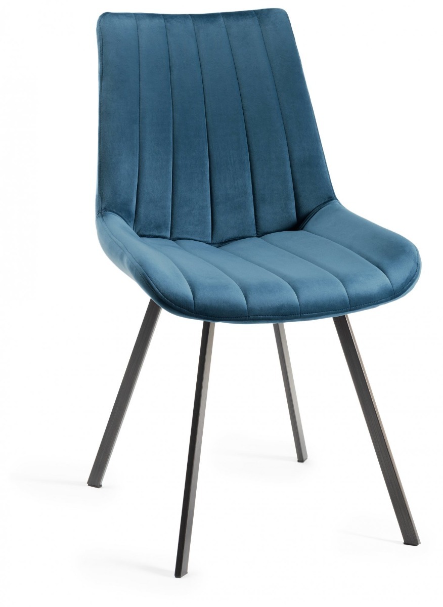 Fontana - Blue Velvet Fabric Chairs with Grey Hand Brushing on Black Powder Coated Legs (Pair) from Style Our Home