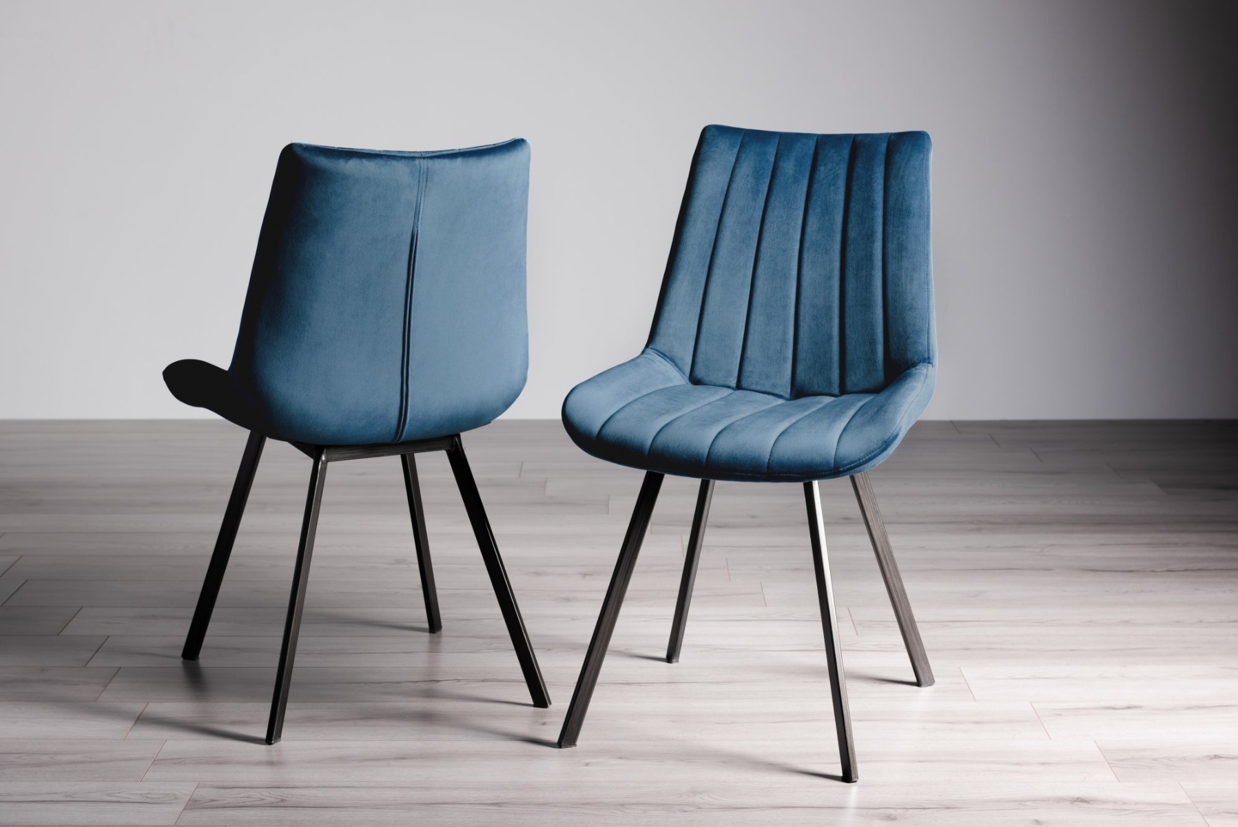 Fontana - Blue Velvet Fabric Chairs with Grey Hand Brushing on Black Powder Coated Legs (Pair) from Style Our Home