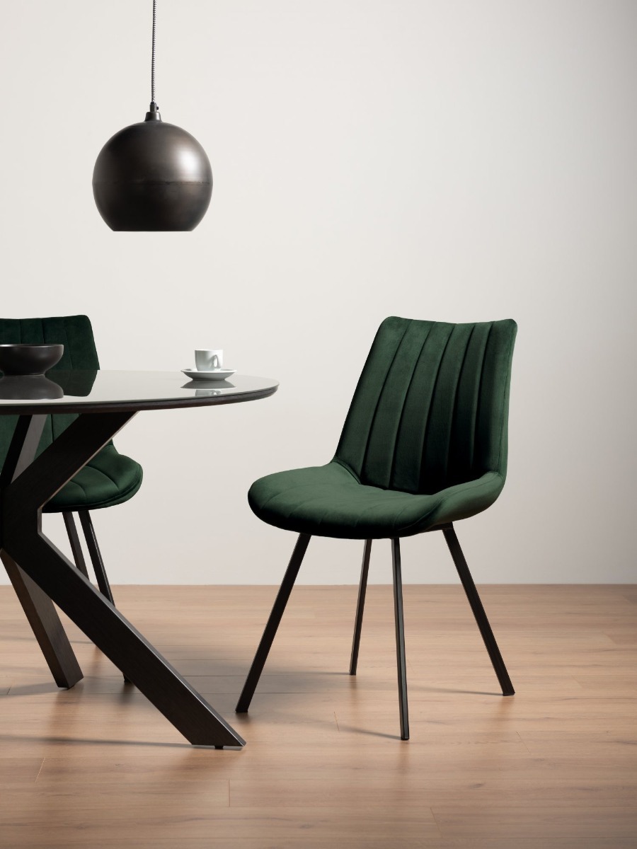 Fontana - Green Velvet Fabric Chairs with Grey Hand Brushing on Black Powder Coated Legs (Pair) from Style Our Home