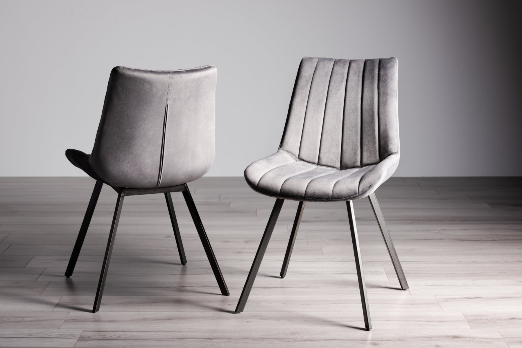 Fontana - Grey Velvet Fabric Chairs with Grey Hand Brushing on Black Powder Coated Legs (Pair) from Style Our Home