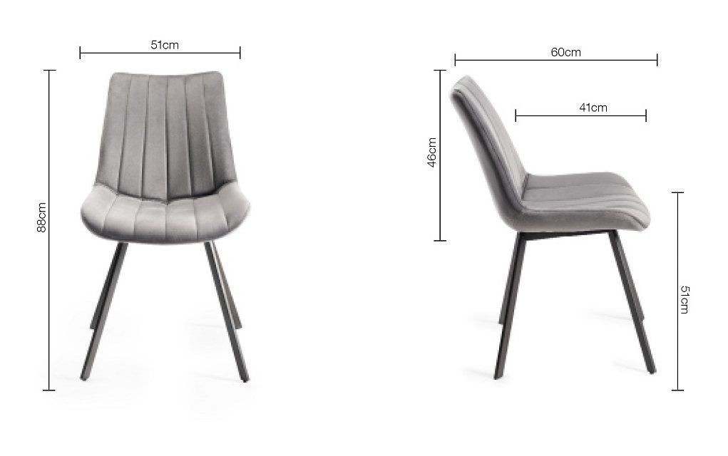 Fontana - Grey Velvet Fabric Chairs with Grey Hand Brushing on Black Powder Coated Legs (Pair) from Style Our Home