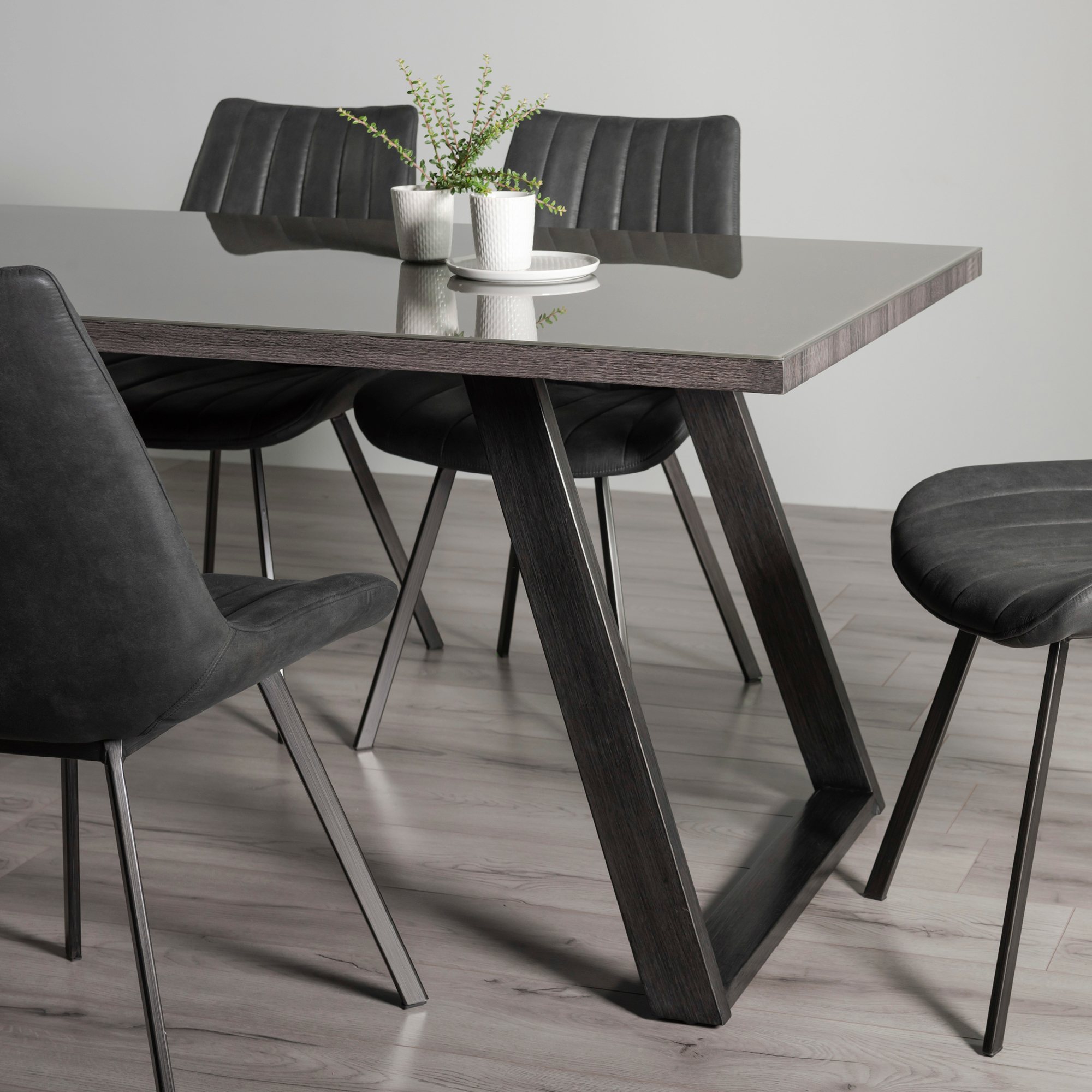 Hirst Grey Painted Tempered Glass 6 Seater Dining Table with Grey Legs by Bentley Designs | Style Our Home