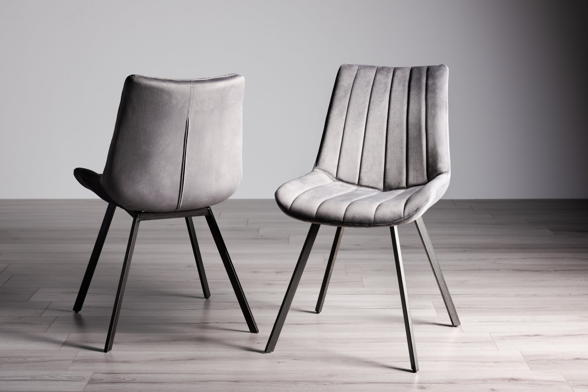 Hirst Grey Painted Glass 6 Seater Table & 6 Fontana Grey Velvet Chairs by Bentley Designs | Style Our Home