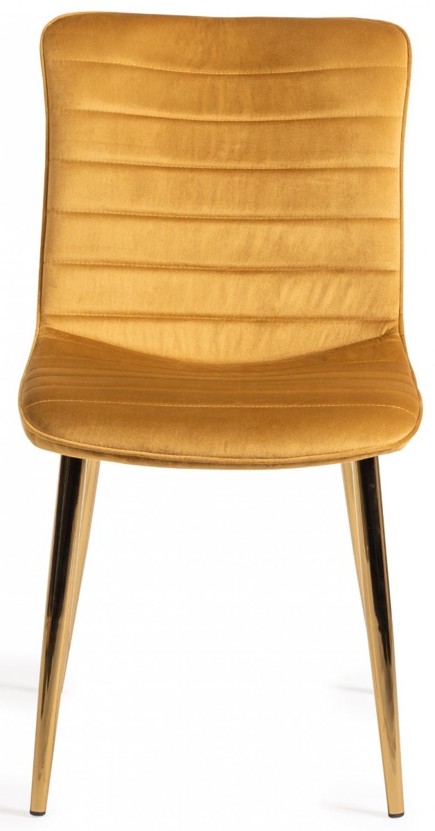 Rothko Upholstered Mustard Velvet Chair with Matt Gold Plated Legs (Pair) - Style Our Home