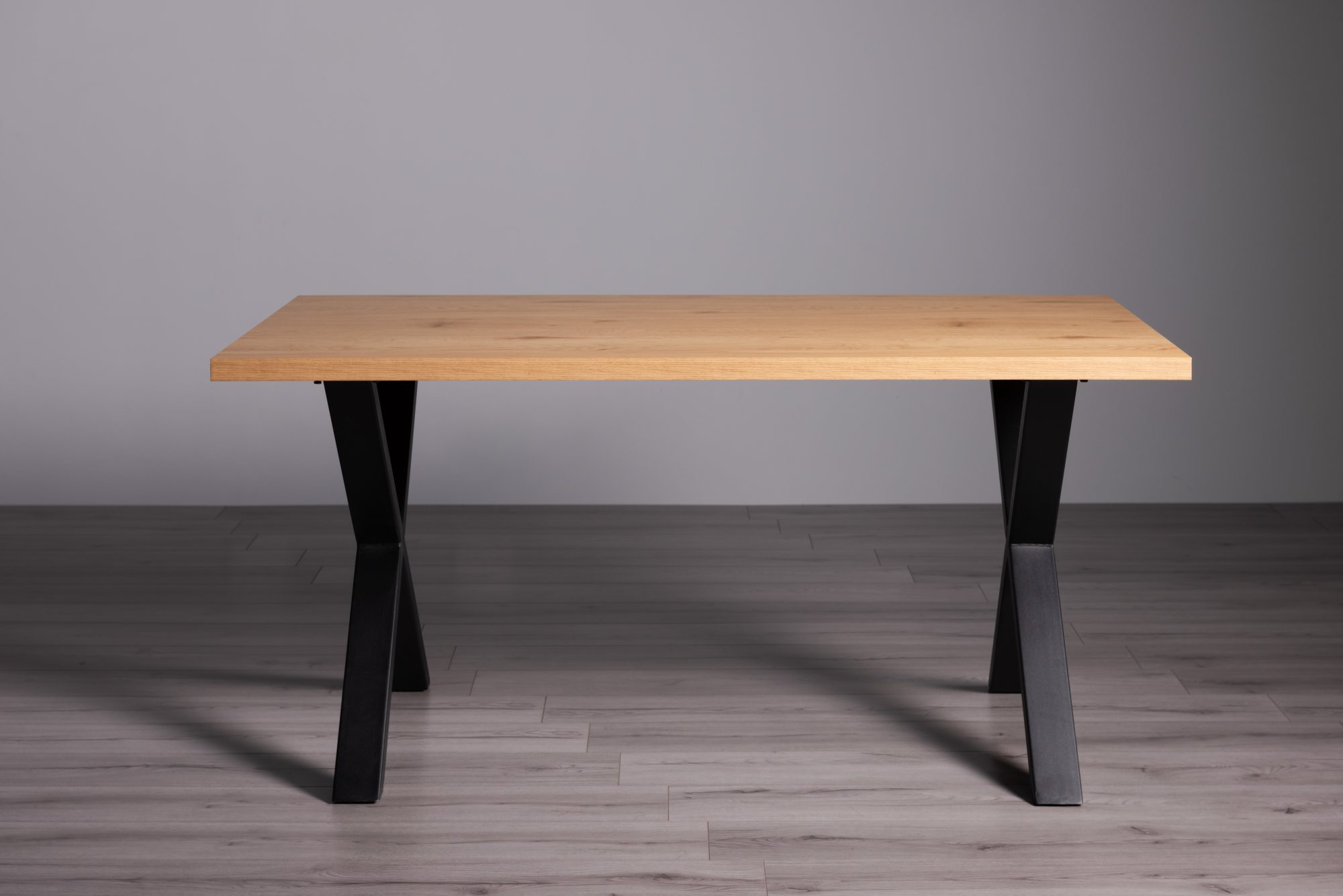 Ramsay Oak Melamine 6 Seater Table - X Leg & 6 Dali Grey Velvet Chairs by Bentley Designs | Style Our Home