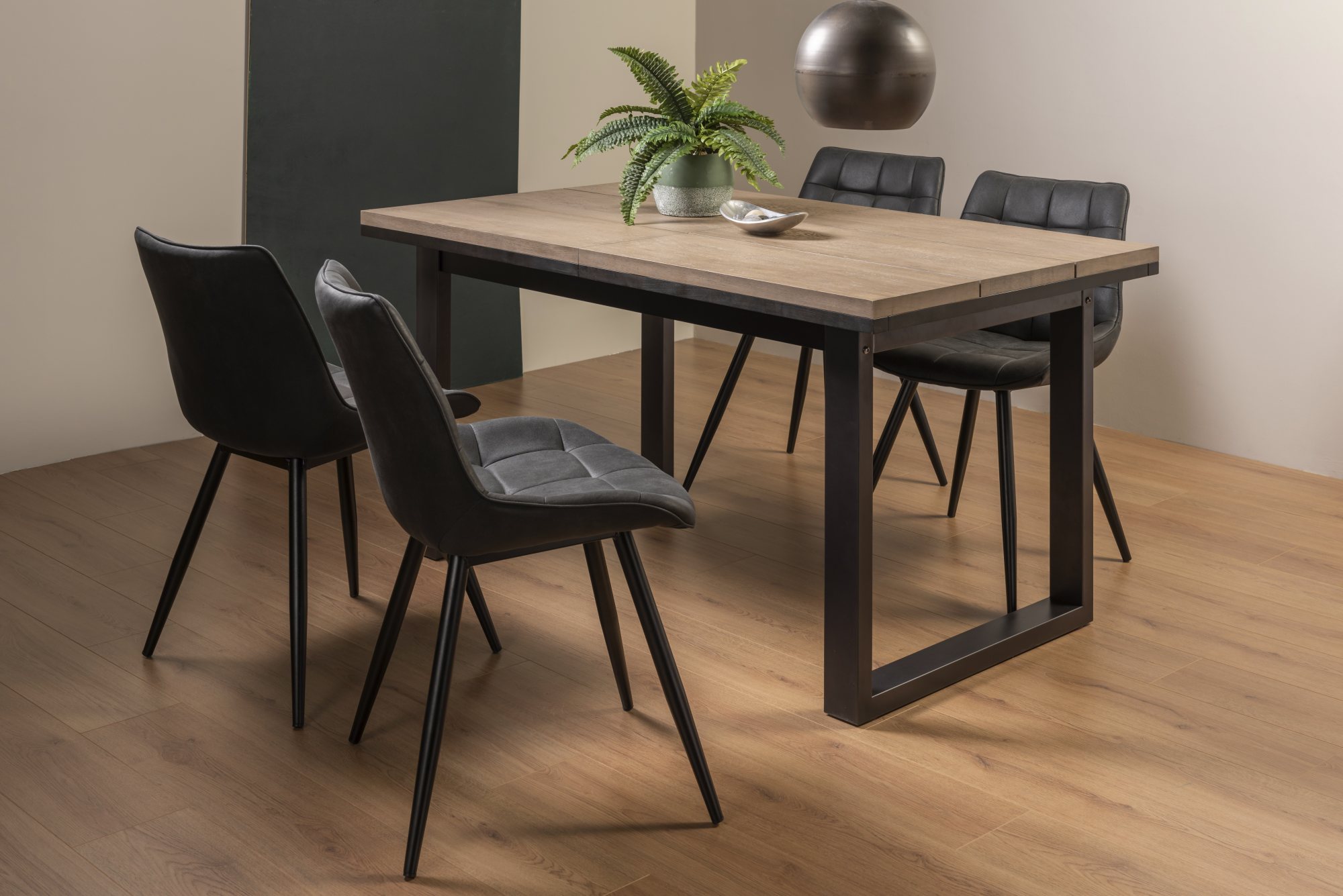 Tivoli Weathered Oak 4-6 Seater Table & 4 Seurat Dark Grey Faux Suede Fabric Chairs by Bentley Designs | Style Our Home