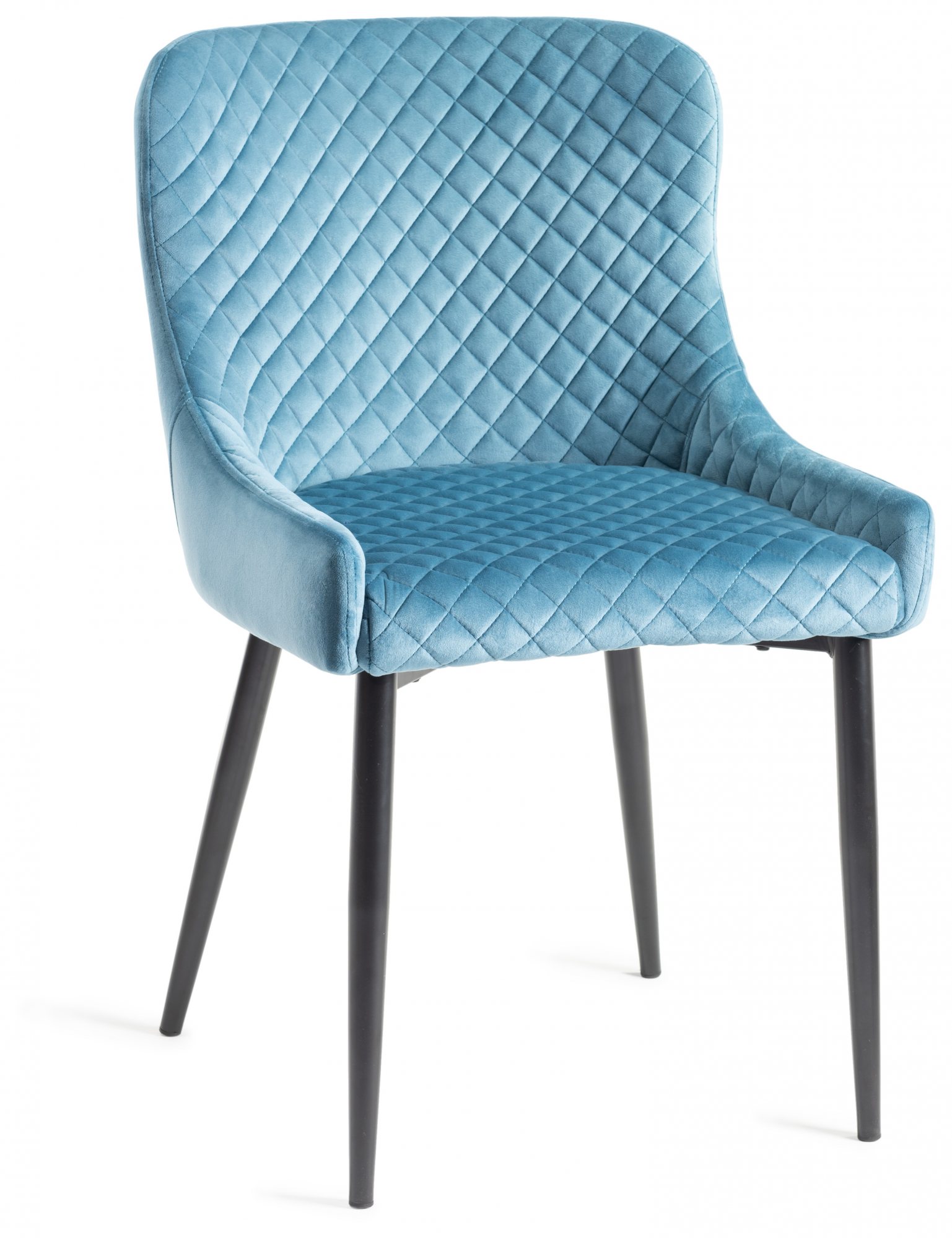 Turin Glass 6 Seater Table - Light Oak Legs & 6 Cezanne Petrol Blue Velvet Chairs - Black Legs by Bentley Designs | Style Our Home